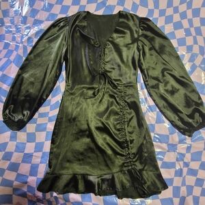 Black Satin Whimsigoth Dress with Cut-out at the Belly